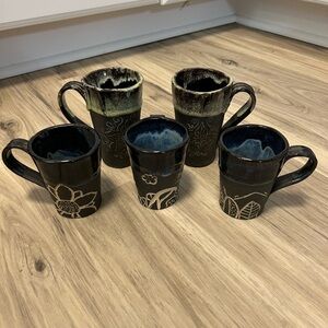 Set of 5 handmade floral mugs